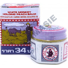 White Monkey Holding Peach Balm 12g Jar - Relief of Muscular Aches and Itchiness